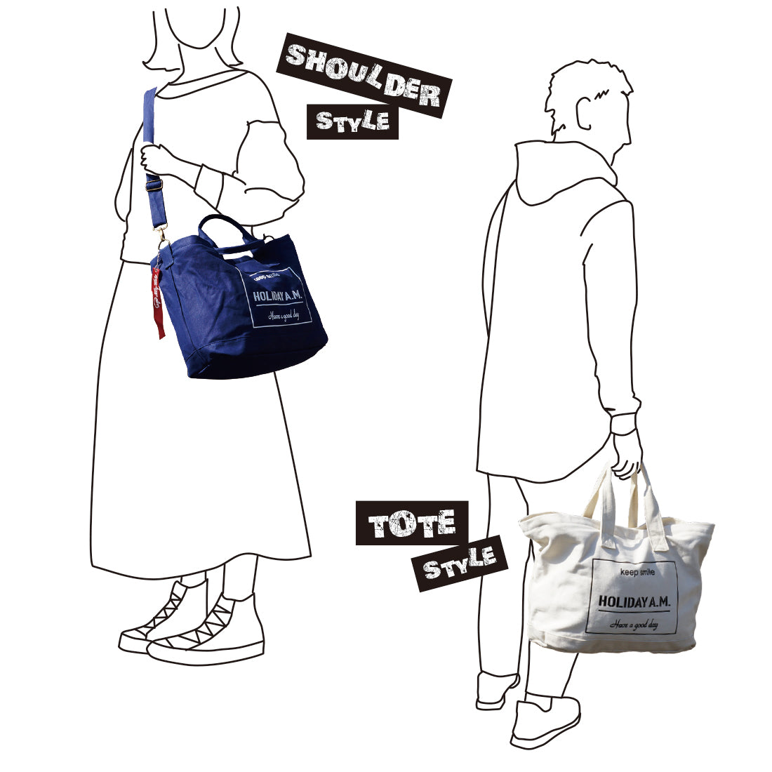 バッグ トート ショルダー 2WAY メンズ レディース 大きいサイズ フタ付き 布 帆布 HolidayA.M.