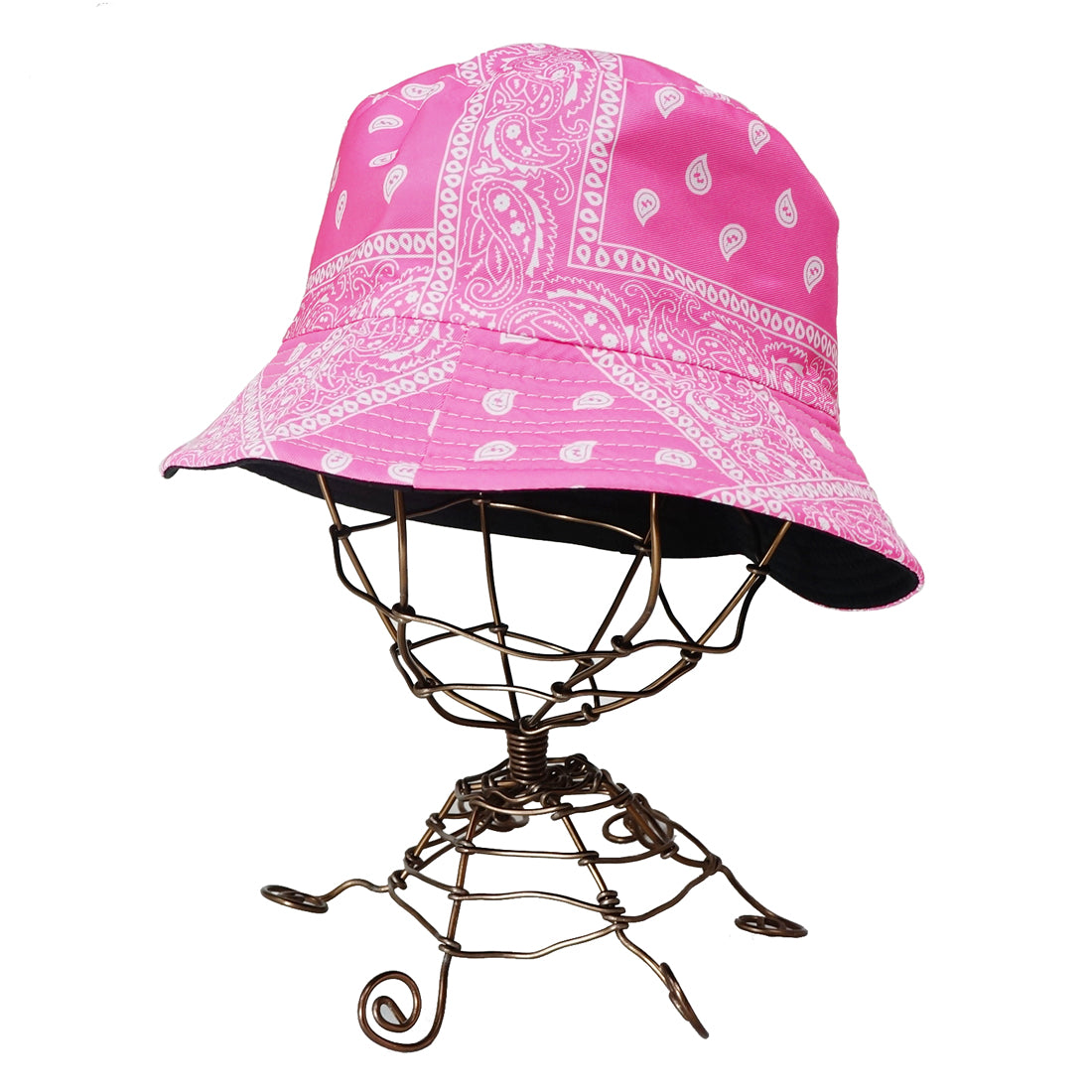 帽子 バケットハット ハット HAT ペイズリー 無地 ブラック リバーシブル バンダナ柄 メンズ レディース