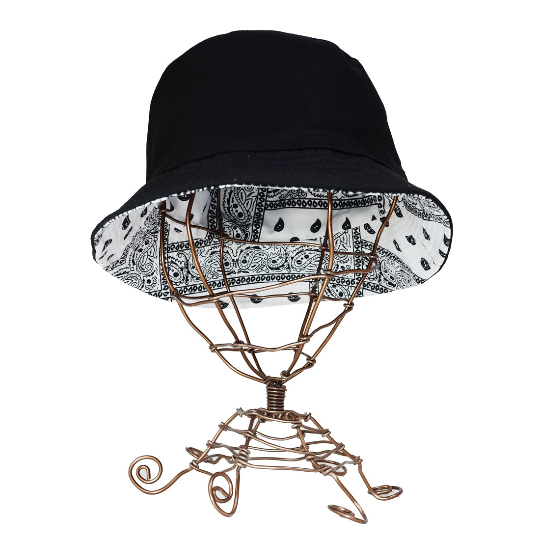帽子 バケットハット ハット HAT ペイズリー 無地 ブラック リバーシブル バンダナ柄 メンズ レディース